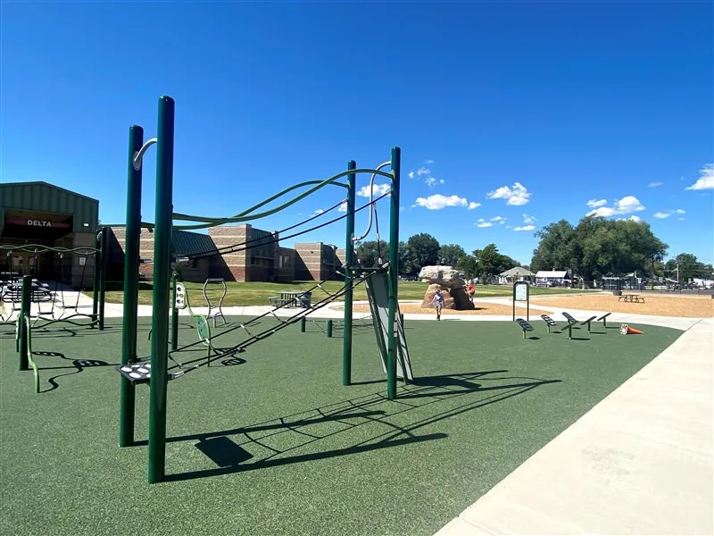 Rope climbing playground equipment at middle school playground at Delta Middle School in Muncie, IN